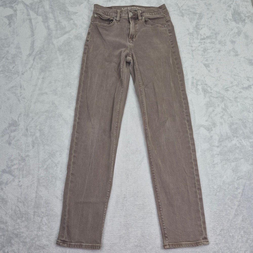00 (26) American Eagle 90s Straight Brown High Rise Stretch Jeans Womens Regular